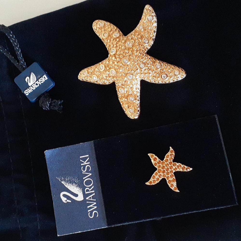 Authentic Swarovski Crystal Swan Stamped Starfish Brooch & Pin E110